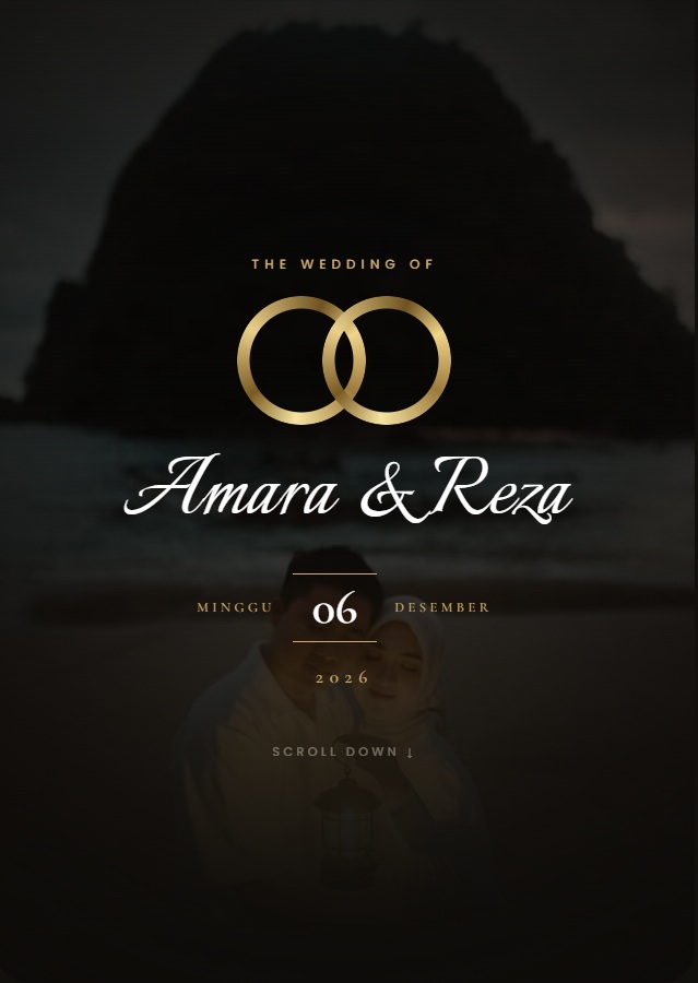 Sampul undangan Dark Luxury — Amara & Reza